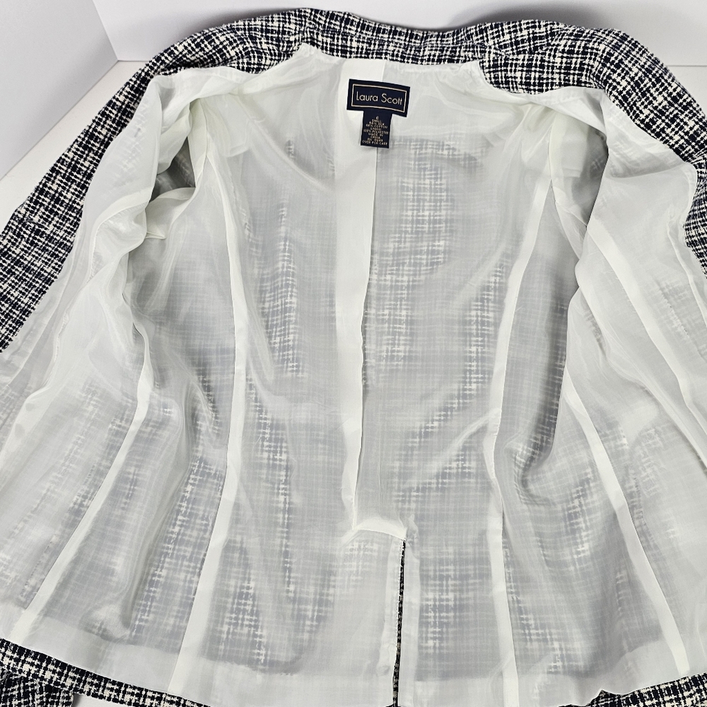 Laura Scott Silk Blend Tweed Blazer Jacket Women’s 6 Black White Check 54% Silk - Picture 8 of 10